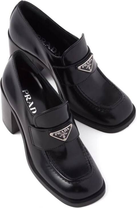 Prada block-heel brushed-leather loafers Black