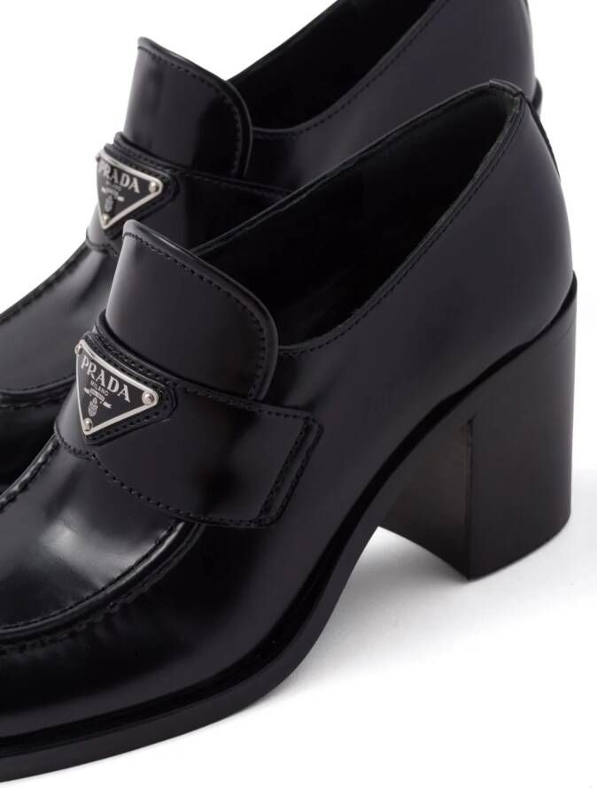 Prada block-heel brushed-leather loafers Black