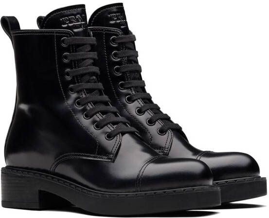 Prada block heel combat boots Black