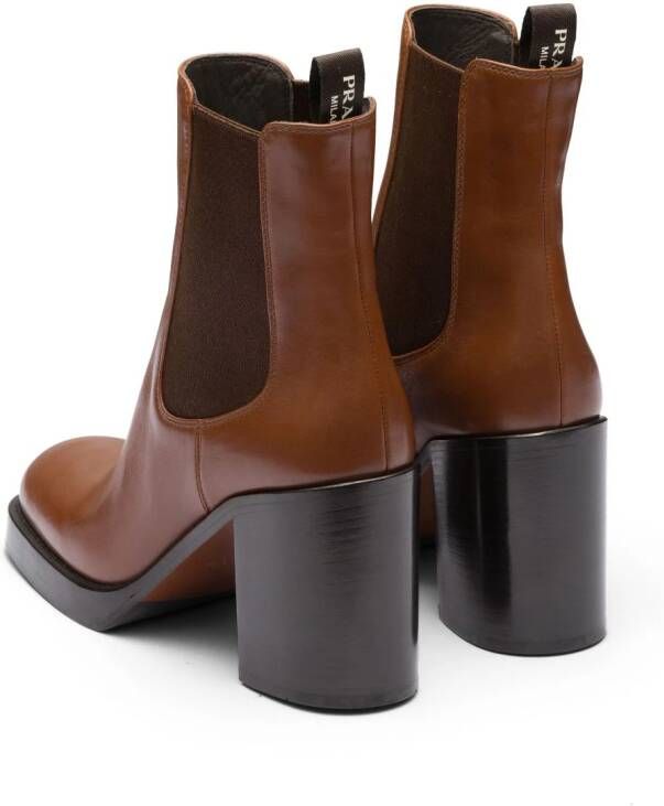 Prada brushed leather 85mm ankle boots Brown