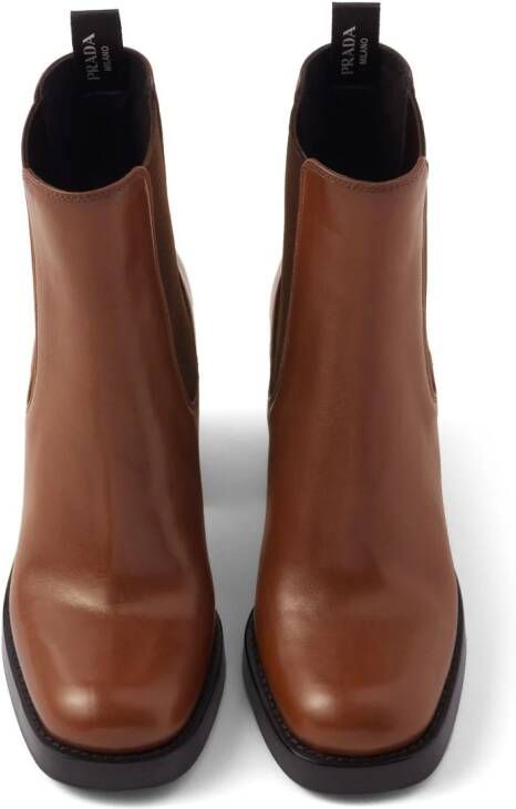 Prada brushed leather 85mm ankle boots Brown