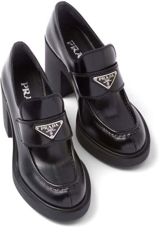 Prada brushed leather 85mm heeled loafers Black