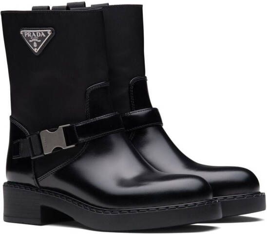Prada brushed leather and Re-Nylon booties Black