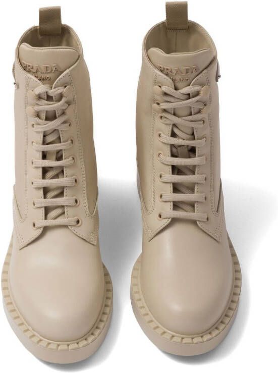 Prada brushed leather lace-up boots Neutrals