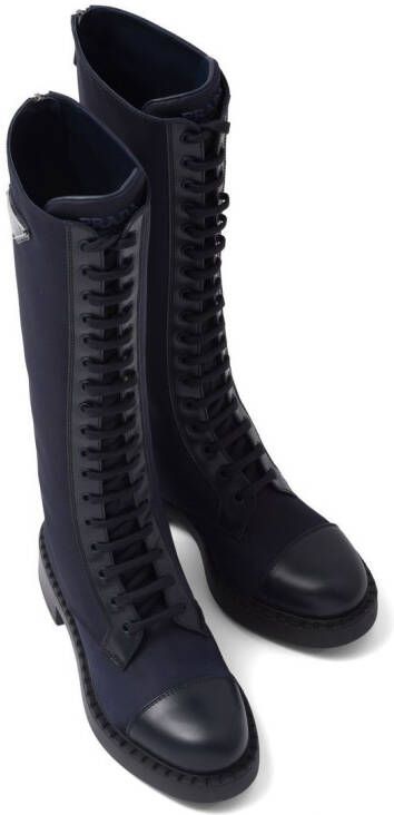 Prada brushed leather lace-up boots Blue