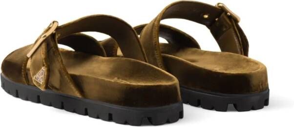 Prada buckled velvet sandals Brown