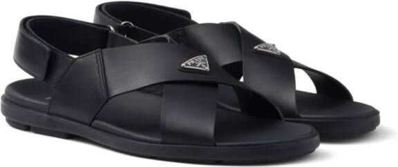 Prada crossover-straps leather sandals Black