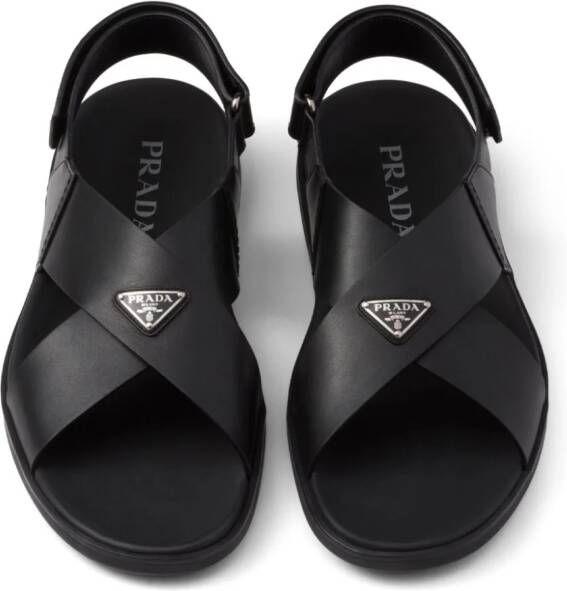 Prada crossover-straps leather sandals Black