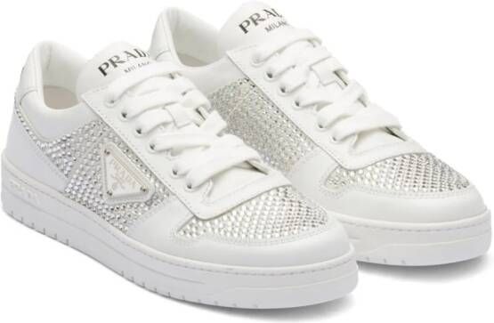 Prada crystal-embellished leather sneakers White