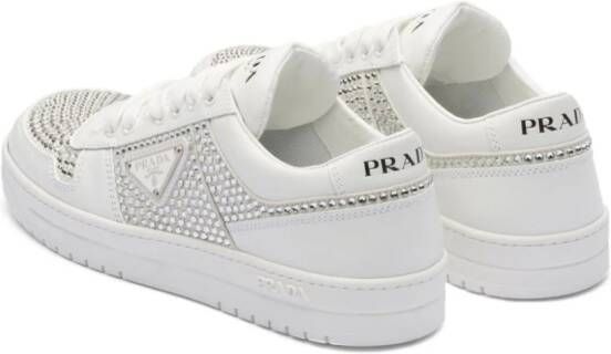 Prada crystal-embellished leather sneakers White