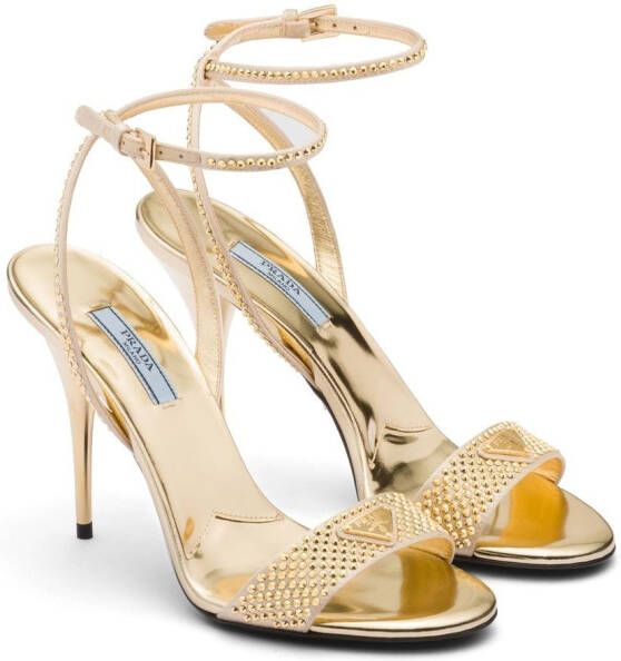 Prada crystal-embellished satin sandals Gold