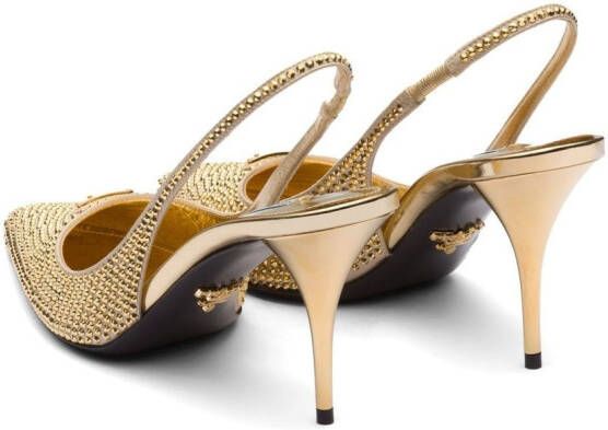 Prada crystal-embellished slingback pumps Gold