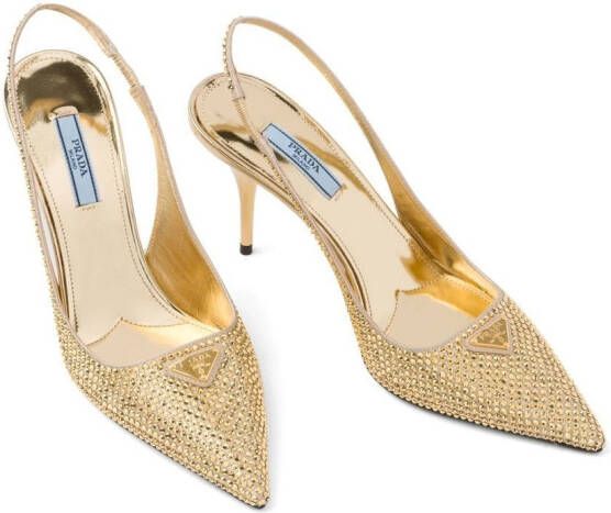 Prada crystal-embellished slingback pumps Gold