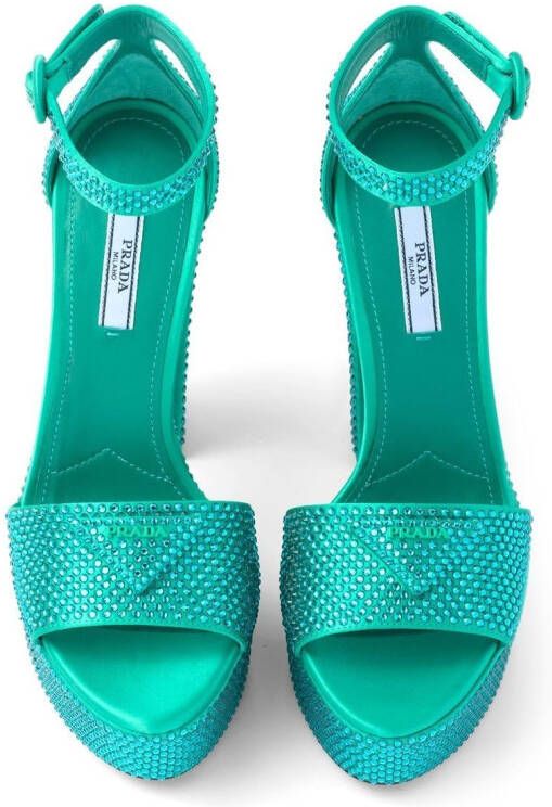 Prada crystal-studded 135mm satin platform sandals Green