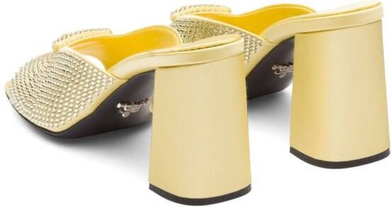 Prada crystal-studded high-heeled satin slides Yellow