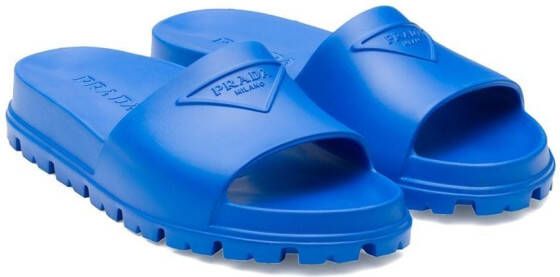Prada embossed-logo open-toe slides Blue