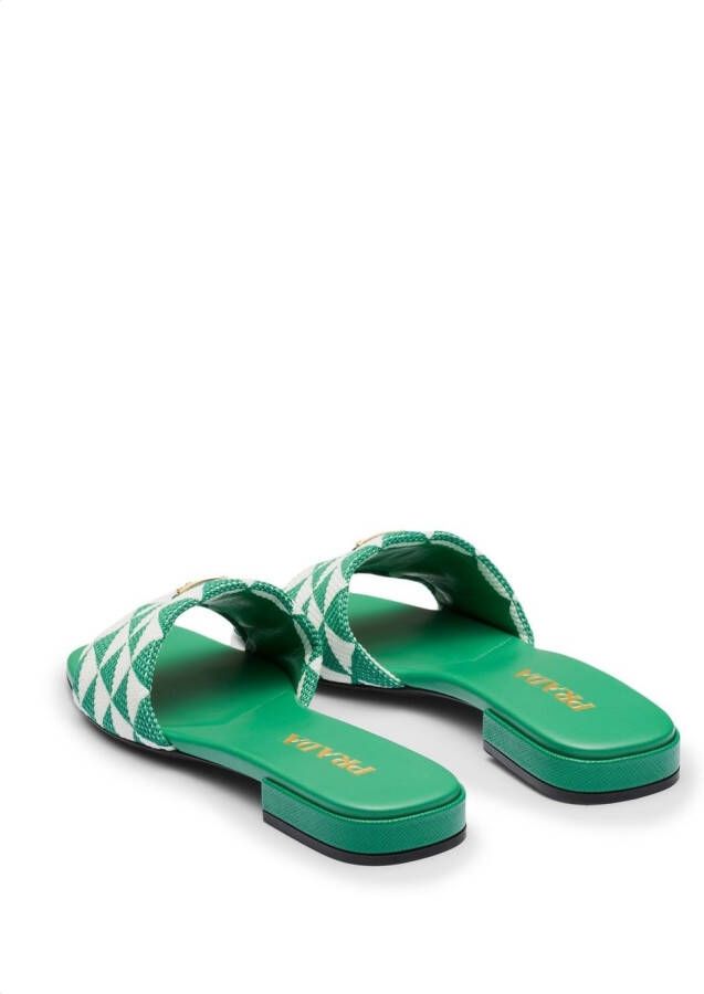 Prada enamel-logo slip-on sandals Green