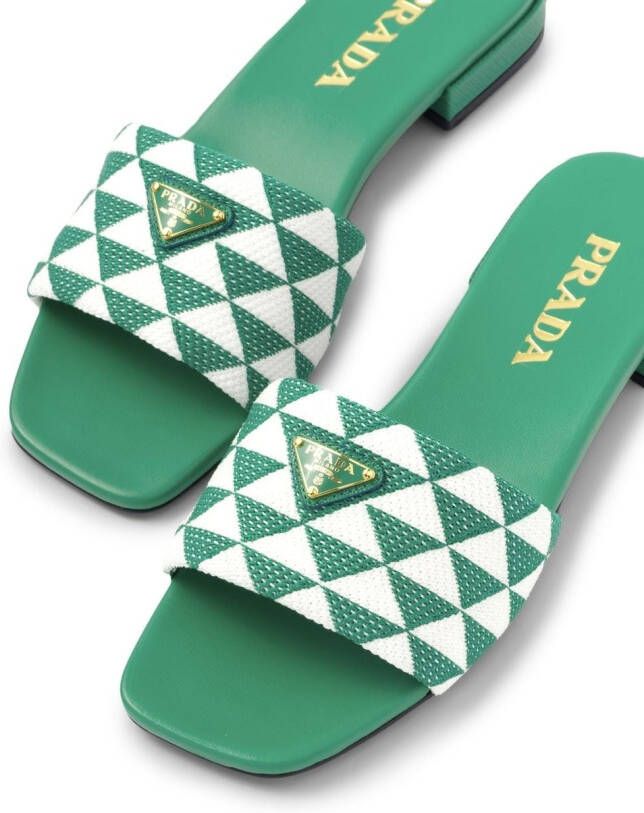 Prada enamel-logo slip-on sandals Green