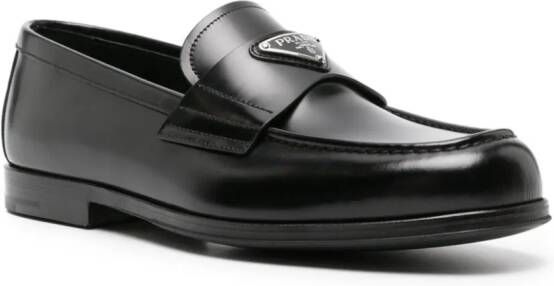 Prada Enamel-triangle leather loafers Black