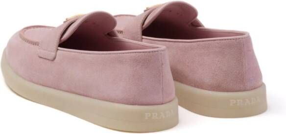 Prada enamel triangle-logo leather loafers Pink