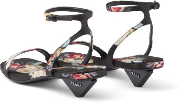 Prada floral-print satin sandals Black