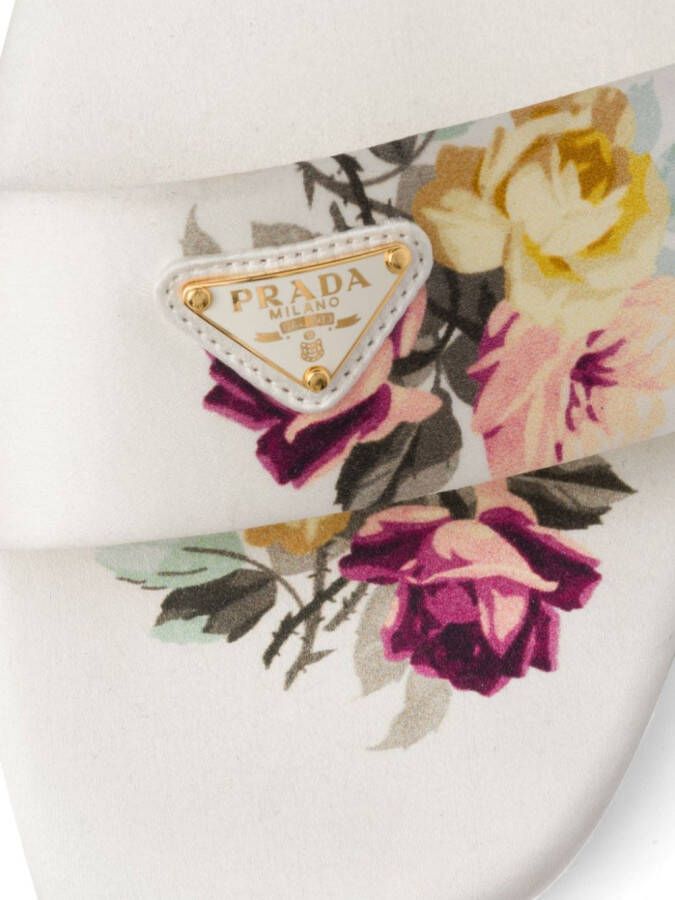 Prada floral-print satin slides Neutrals