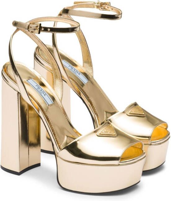 Prada Gold Tone Plateau Platform Sandals