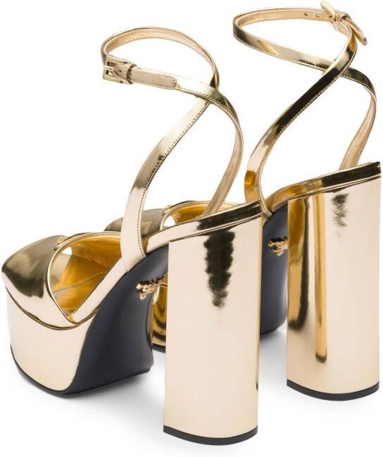 Prada Gold Tone Plateau Platform Sandals