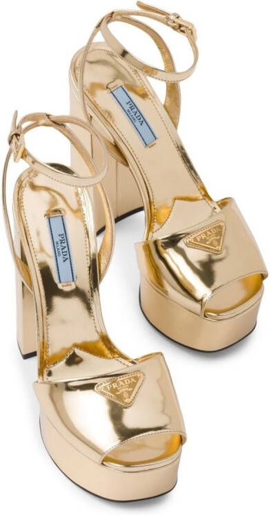 Prada Gold Tone Plateau Platform Sandals