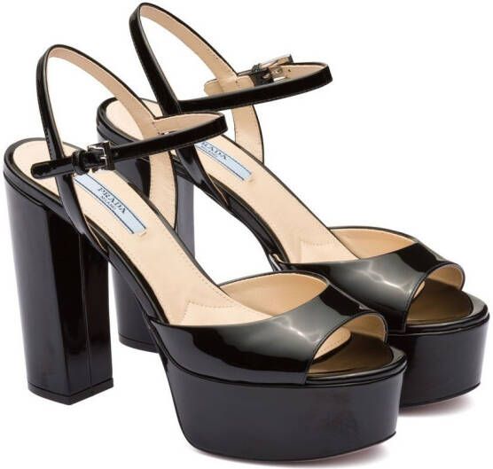 Prada high-heeled patent leather sandals Black