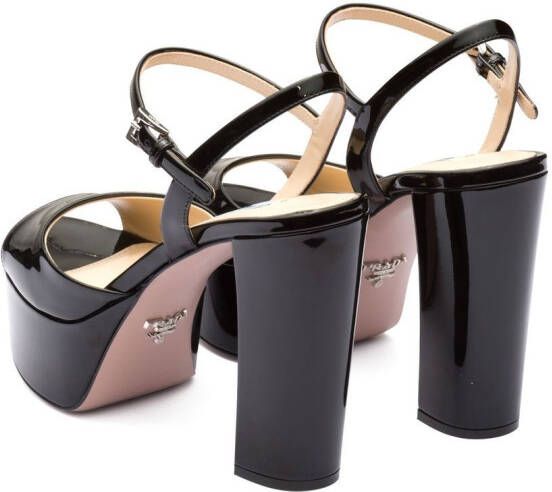 Prada high-heeled patent leather sandals Black