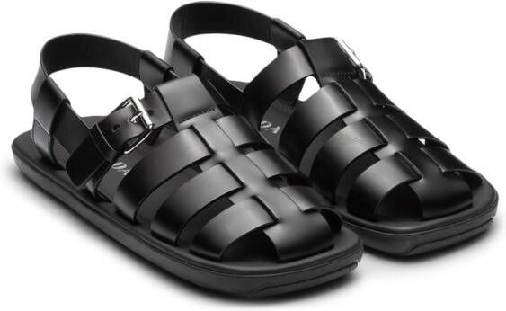 Prada interwoven straps flat sandals Black
