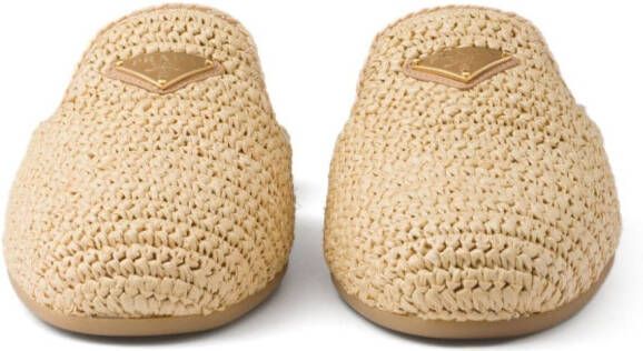 Prada logo-appliqué interwoven slippers Neutrals