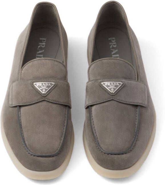 Prada logo-appliqué suede loafers Grey