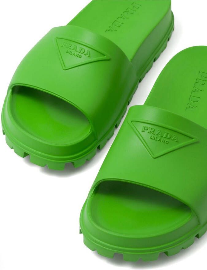 Prada logo-embossed slides Green