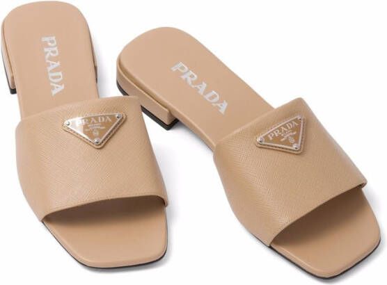 Prada logo flat sandals Neutrals