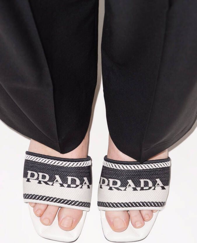 Prada logo jacquard-knit slides White