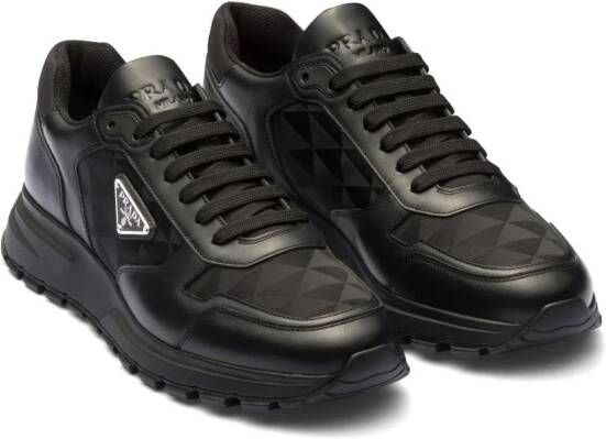 Prada logo-jacquard leather sneakers Black