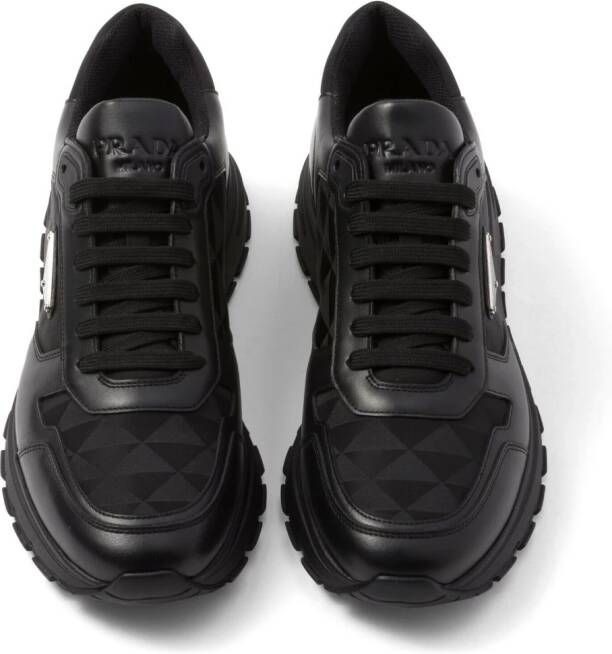 Prada logo-jacquard leather sneakers Black