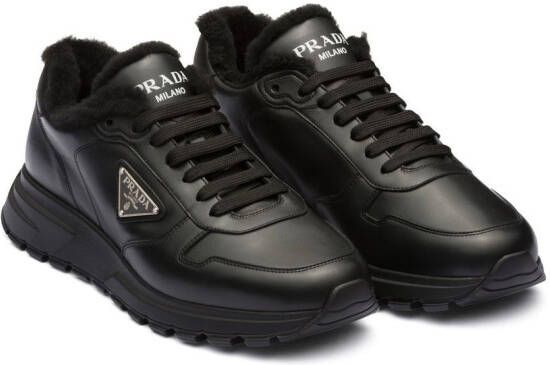 Prada logo leather sneakers Black