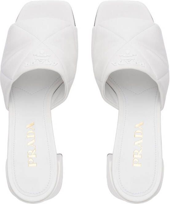 Prada logo-lettering quilted sandals White