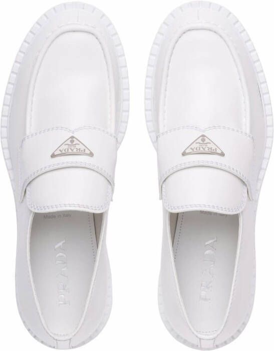Prada Chocolate brushed leather loafers White