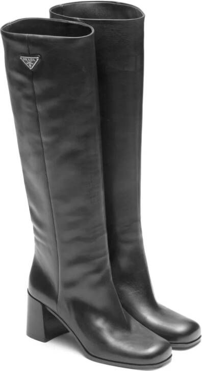 Prada logo-plaque leather boots Black