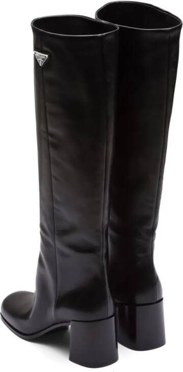 Prada logo-plaque leather boots Black