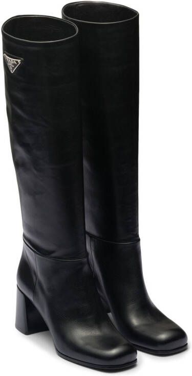 Prada logo plaque leather boots Black