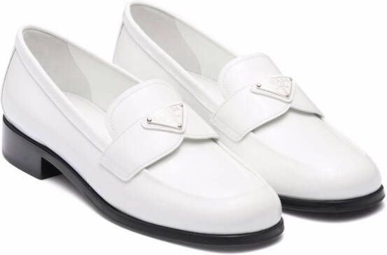 Prada logo-plaque leather loafers White