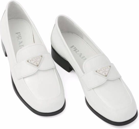 Prada logo-plaque leather loafers White