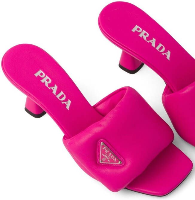 Prada logo-plaque padded sandals Pink