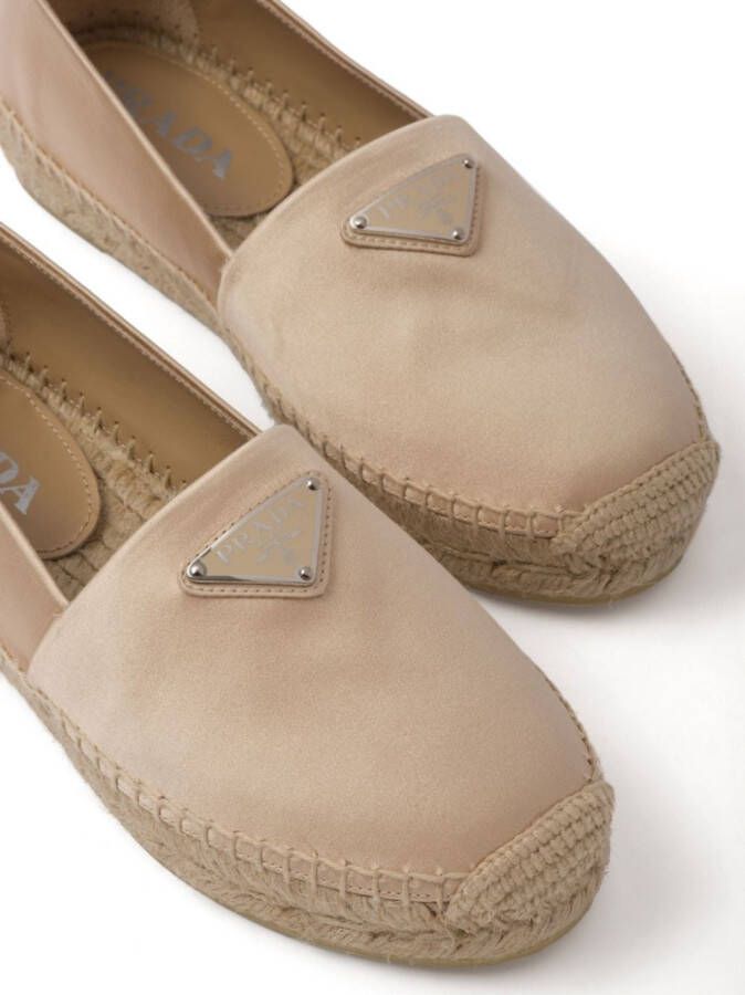 Prada logo-plaque satin espadrilles Neutrals