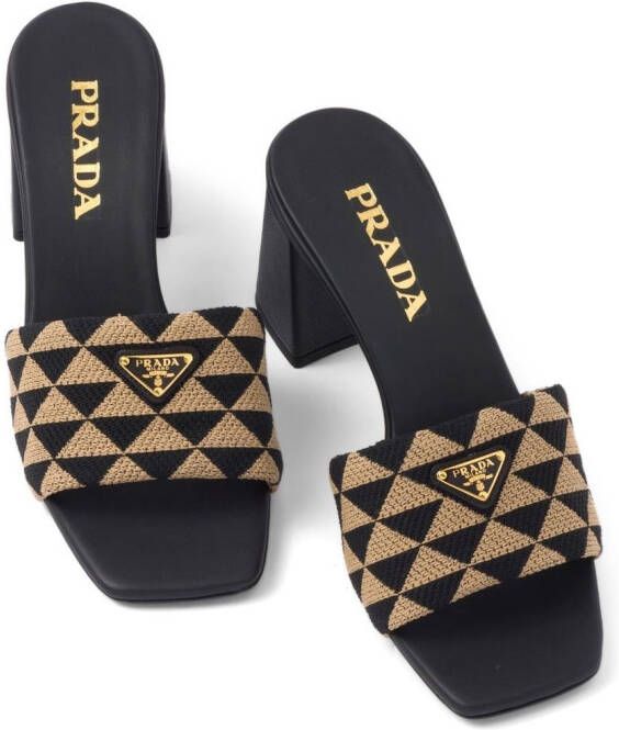Prada logo-plaque slip-on sandals Black